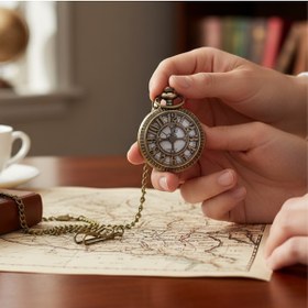 Resim hediyesahibi Kişiye Özel Retro Vintage Renkli Köstekli Cep Saati 