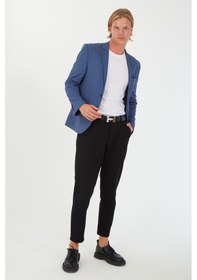 Resim Sposo S-16 Dar Kalıp Örme Kumaş İndigo Erkek Blazer Ceket İndigo 