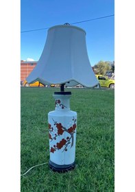 Resim Çiçek Desenli Porselen Abajur 80 CM 