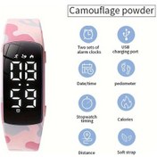 Resim Cloud011 Erkekler İçin Kamuflaj Pembe Dijital Spor Saati - Sessiz Alarm, Adım Sayar, Kalori Sayacı Şarj Edilebilir Diğer 
