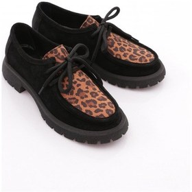 Resim Dgn 4247 Kadin Loafer Ayakkabi Siyah Leopar Süet 