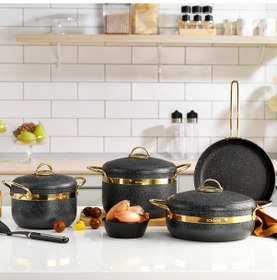 Resim Schafer Goldie 7 Parça Granit Tencere Seti Siyah 