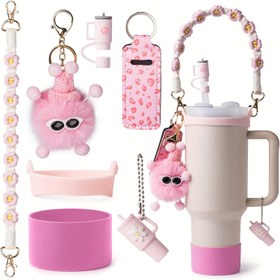 Resim 40&30oz Tutacaklı Tumbler için 7 Parça Bardak Aksesuarları, 10mm Pipet Kapağı, Su Şişesi Tutacak Kayışı, Ruj Tutucu, Charm Zinciri, Pompom Saç Topu Süsleri, Silikon Kılıf Bardak Botu, Sevgililer Günü Hediyesi, Dış Mekan Aktiviteleri, Kamp için 