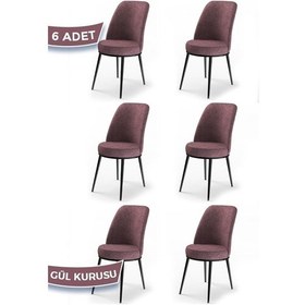 Resim Canisa Dexa Serisi, Üst Kalite Mutfak Sandalyesi, 6 Adet Gülkurusu Sandalye, Metal Siyah Iskeletli Pembe 