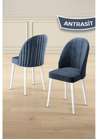 Resim Canisa Mara Serisi 6 Adet 1. Sınıf Babyface Kumaş Beyaz Metal Ayak Antrasit Mutfak Sandalyesi Sandalye Antrasit Ayak Beyaz 