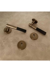 Resim Duo One-s Zamak Mat Antik Sarı - Siyah Rozetli Zamak Oda Kapı Kolu 1 Takım 