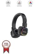 Resim HD-12 RGB Işıklı Güçlü Baslı Kulak Üstü Kablosuz Siyah Bluetooth Kulaklık Torima