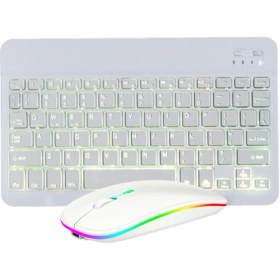 Resim Sones Cep Telefonu / Tablet İçin 10 İnç Rgb Renkli Arkadan Aydınlatmalı Bluetooth Klavye Ve Fare Seti 