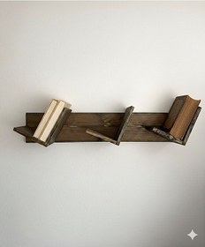 Resim Doğal Ahşap Kitaplık, Dekoratif Tasarım Ahşap Vintage Kitaplık Ceviz 