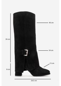 Resim Luvishoes Lojo Siyah Süet Hakiki Deri Tokalı Kadın Kalın Topuklu Çizme Siyah Süet 