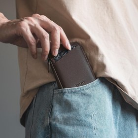 Resim RFID Korumalı Fermuarlı Deri Kartlık 10 Kart ve Banknot İçin Slim Minimalist Cüzdan - Kahverengi 