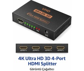 Resim Kenly 4 Port HDMI Splitter 4K Ultra HD – Görüntü Çoğaltıcı, 1 Giriş 4 Çıkış HDMI Çoklayıcı 