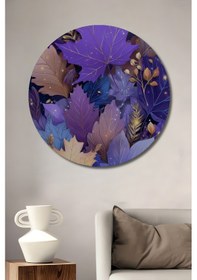 Resim Büyülü Yapraklar Sulu Boya Görünümlü Modern Sanat Ahşap Tablo Yuvarlak Duvar Tablosu 9-41585 - 30 X 30 