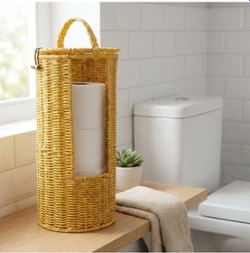 Resim Büro Ev Ofis Düzeni İçin Hasır Stil Plastik Rattan Kapaklı Tuvalet Kâğıdı Standı Diğer 