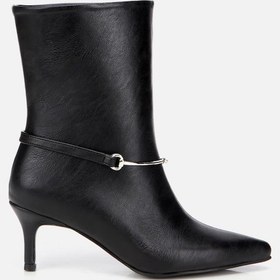 Resim Kadın Siyah Kemer Detaylı Tokalı Bilekte Topuklu Bot Siyah 