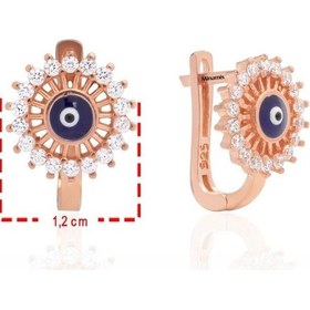 Resim Pave Sıralı Nazar Boncuğu Gümüş Küpe Rose-2358 
