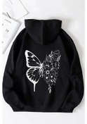 Resim Kadın Oversize Çicekli Kelebek Siyah Sweatshirt Siyah 