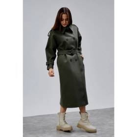 Resim Bolivente Haki Kuşaklı Oversize Kaşe Kaban 44577 