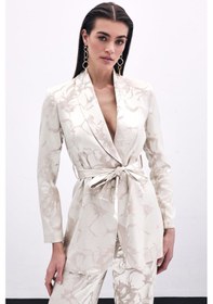 Resim Sateen Desenli Uzun Ceket - Bej-135785 Bej 