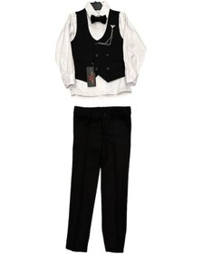 Resim Carinos Erkek Çocuk Yelek Papyon Pantolon Rozet Gömlek Tam Set Takım Elbise-12573-siyah Siyah 