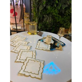 Resim Kokteyl Peçetesi, Gold Şekil Desenli Kare Kahve Tepsisi Peçeteliği,6'lı Sunumluk Peçete 