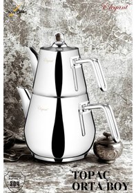 Resim Topaç Orta Boy Çelik Kulplu Çaydanlık Takımı Çelik 