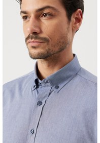 Resim AC&Co / Altınyıldız Classics Erkek Lacivert Slim Fit Dar Kesim Düğmeli Yaka Filafil Desenli Gömlek Lacivert 