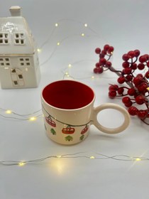 Resim El Yapımı Yılbaşı Seramik Kupası Teleferik Desenli 