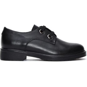 Resim Derimod Kadın Siyah Bağcıklı Deri Oxford Ayakkabı 25AFD410318 