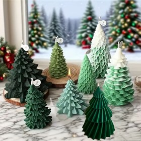 Resim 5 adet Noel Ağacı Mum Silikon Kalıp Seti - Tekrar Kullanılabilir Tatil Mumları ve Reçine El Sanatları Kiti DIY Epoksi Reçine, Mum, Sabun, Beton, Kil, Reçine Sanatı için - Festif Origami Tasarımı, Tatil Süslemeleri ve Aile Toplantıları için Mükemmel - Güç Gerektirmez 