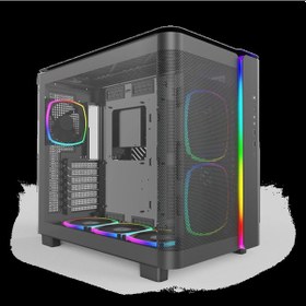 Resim Montech King 95 Pro Siyah Orta Kule Çift Bölmeli Kasa 6 Argb Fand İle 10 Port Argb Hub 