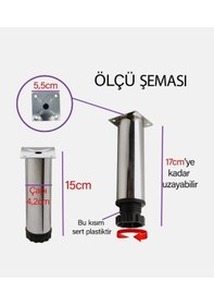 Resim Mobilya Kanepe Baza Koltuk Dolap Ayarlanabilir Metal Destek Yükseltici Ayağı 15 Cm Krom 4 Adet 