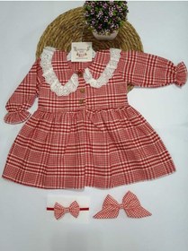 Resim HAZELYA BABY Kız Çocuk 1-4 Yaş Tasarım Fistolu Ekose Pötükareli Ve Anne-çocuk Toka Hediyeli Elbise 
