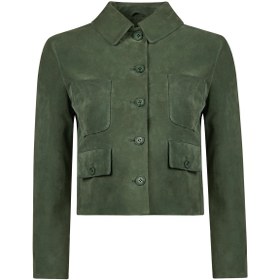 Resim Cassandra Kadın Yeşil Slim-fit Süet Deri Ceket - Yeşil / L 