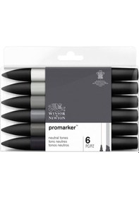 Resim Winsor & Newton Promarker Grafik Kalemi Nötür Tonlar Seti 6 Renk 