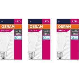 Resim Osram Led Value 8,5W 6500K Beyaz Işık 806lm E27 3 lü Paket 
