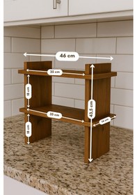 Resim Justwood Mutfak Tezgah Üstü 2 Katlı Organizer Çok Amaçlı Raf Baharatlık Kahve Köşesi Mutfak Rafı Kahverengi 