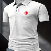 Resim Erkekler için Nefes Alabilen Hızlı Kuruyan Golf Gömleği - Türk Bayrağı Baskılı, Nem Çeken Esnek Kumaş, Yazlık Normal Kesim, İş ve Günlük Kullanım & Dış Aktiviteler İçin, Makinede Yıkanabilir, Klasik Yakalı Tasarım 