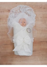 Resim Kumru Kristal Kı Bebek Kundağı Unisex Bebek Dış Kundak Battaniyesi Hastane Çıkışı Kundak Battaniye Ekru 
