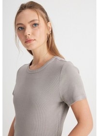 Resim Slim Fit Dar Kesim Bisiklet Yaka Gri Tişört W241600035 Gri 