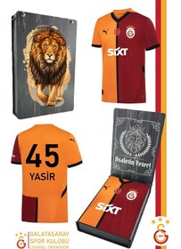 Resim Galatasaray Lisanslı 24/25 Sarı Kırmızı Parçalı Kişiye Özel Forma Aslan Baskılı Ahşap Kutulu Sarı - Kırmızı 