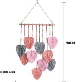Resim Mufunye Pembe Pamuk Ipli El Dokuma Yaprak Desenli Duvar Örtüsü - Boho Stili Ev Dekorasyonu, Hafif Ve Kolay Monte Edilebilir Odalarınız İçin 