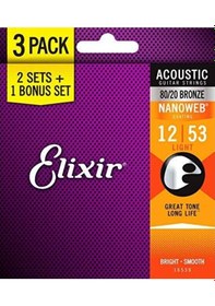 Resim Elixir 16539 Nanoweb Bronze 3'Lü Akustik Gitar Teli 12-53 