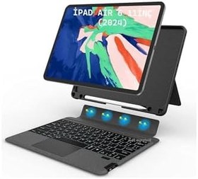 Resim m.tk moveteck iPad Air 11 inç 2024 6. Nesil ile Uyumlu Mag Touchpad Manyetik Standlı Klavyeli Tablet Kılıfı, Siyah 