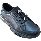 Resim Palovit 027 Kadın Hakiki Deri Lastikli Düz Taban Comfort Günlük Ayakkabı Siyah Krem 