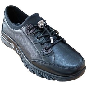 Resim Palovit 027 Kadın Hakiki Deri Lastikli Düz Taban Comfort Günlük Ayakkabı Siyah Krem 