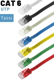 Resim IRENIS 5 Adet Cat6 Yassı Ethernet Network Lan Internet Kablosu Beyaz-15 Metre 