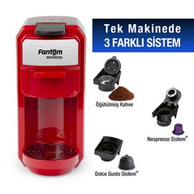 Resim Fantom KS 1450 Mixpresso Kapsül Kahve Makinesi, Nespresso Kapsül Uyumlu, Kırmızı 