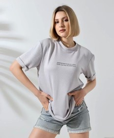 Resim Unisex Bisiklet Yaka Baskılı Slim Fit T-shirt - Boyalı Gri Boyalı Gri 