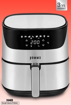 Homms H40 2000 Watt Yüksek Güç 6,4 Litre Inox Geniş Xxl Dokunmatik Airfryer Yağsız Sıcak Hava Fritözü